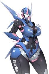 alien alien_female alien_girl alien_humanoid arcee arcee_(prime) armor armored_female autobot autobot_insignia big_breasts big_thighs blue_eyes breasts coolpsyco106 cybertronian female female_autobots hand_on_hip hourglass_figure large_breasts midriff robot robot_female robot_girl robot_humanoid smile smiling solo solo_female thick_ass thick_thighs thighs thunder_thighs thunderthighs transformers transformers_prime