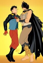 1boy 1girls 2dnsfw amazon amazonian asian asian_female barefoot batgirl batgirl_(batman:_fighting_the_frozen) batgirl_(cassandra_cain) batman:_fighting_the_frozen black_bat black_hair cassandra_cain cavewoman clothed clothed_female conner_kent dc dc_comics height_difference imminent_sex light-skinned_female light_skin mcfarlane_toys prehistoric primal primitive size_difference superboy superboy_(conner_kent) tribal