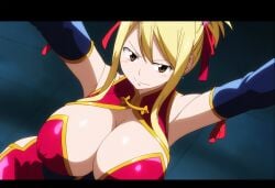 ai_generated alternate_costume blonde_hair breasts covered_nipples fairy_tail female huge_breasts looking_at_viewer lucy_heartfilia mullon nipples novelai top_heavy