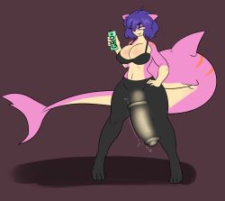 absurd_res anthro big_breasts big_penis bloomz bottomwear bra breasts bulge clothing fish flask futanari genitals hair herm hi_res hyper_penis intersex marine penis penis_expansion penis_growth purple_hair shark short_hair solo underwear viorica_(scircuit02)