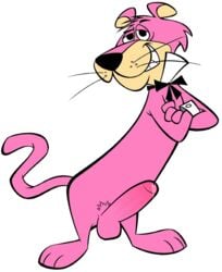 alternate_version_available anthro balls bottomless bow casual clothed clothing edit erection feline fur grin humanoid_penis long_penis male male_only mammal nude penis pink_fur pubes snagglepuss snagglepuss_(show) solo strudae_(artist) tuft whiskers