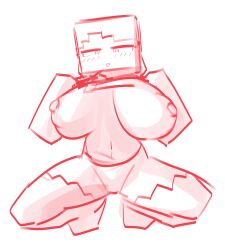 1girls alex_(minecraft) big_breasts bottomless minecraft nipples presenting presenting_breasts shirt_lift square_head squatting