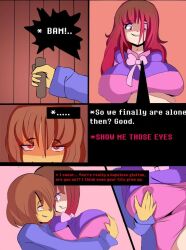 bete_noire betty_noire big_boobs big_breasts boobs brown_hair frisk glitchtale indigopencil long_hair pink_ribbon