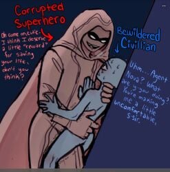 cape corruption hero hood_up imminent_rape licking_lips nastylilbirb rape_face shaking ship_dynamics size_difference