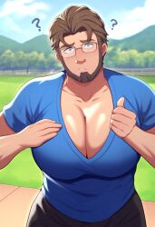 1boy ai ai_generated big_breasts busty busty_boy cleavage male male_cleavage male_only male_with_breasts muushya solo solo_male