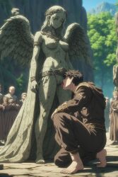 ai_generated angel angel_wings cunnilingus licking_pussy religion statue