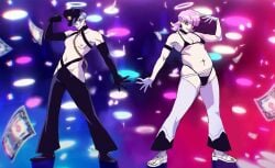 alternate_body_type alternate_costume angel artist_upload blue_hair chubby femboy feminine_male halo panty_&_stocking_with_garterbelt pink_hair polyester_(psg) polyurethane_(psg) screenshot_edit stripper
