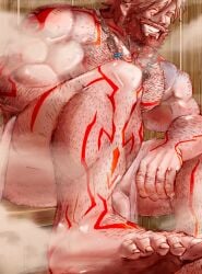 1boy 3643 _on_penis bara barefoot beard bulge closed_eyes clothed clothing covering facial_hai feet flaccid flaccid_penis fog full-length_portrait gay gem hairy hairy_chest hairy_male honkai:_star_rail honkai_(series) jewelry large_pectorals male male_focus male_only multicolored_hair muscular muscular_male mydei_(honkai:_star_rail) naked_towel necklace nude nude_male partially_clothed pectorals penis sauna sauna_bench sitting smile solo sweating sweaty sweaty_body tattoo tattoo_on_legs tattoo_on_neck tattoo_on_shoulder tattooed_arm toes towel towel_around_waist towel_only yaoi