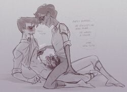 2boys alastor_(hazbin_hotel) blush bottomless cum curly_hair dark-skinned_male dark_skin english feet gay hazbin_hotel human_alastor_(hazbin_hotel) human_vox_(hazbin_hotel) light-skinned_male light_skin male masturbating masturbation mutual_masturbation panting penis precum pubic_hair ranksauce saliva saliva_trail short_hair simple_background size_comparison size_difference sweat sweatdrop text thought_bubble vox_(hazbin_hotel) yaoi