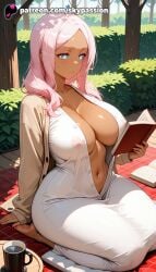 1girls 2025 against_tree ai_assisted ai_generated anime areola areolae artist_name bamboo bamboo_forest big_breasts big_chest book book_stack bookmark breast breasts bush bust busty chest christmas_tree clipboard coffee coffee_mug covered_nipples cup dappled_sunlight dark-skinned_female dark_skin day enen_no_shouboutai explicit female fire_force forest garden grass heart hi_res hibana high_quality high_resolution highres holding holding_book jungle lactation large_breasts leaf long_hair menu mole mole_under_mouth mug nature navel no_bra open_book open_cardigan open_clothes outdoors palm_tree park_bench patreon patreon_username pink_hair plant potted_plant princess_hibana rabbit_ears reading sitting skypassion solo stable_diffusion symbol-shaped_pupils tablet_pc teacup tree tree_stump under_tree watering_can watermark