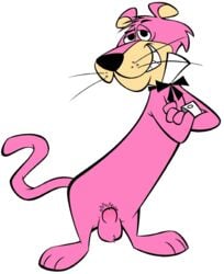 alternate_version_available animal_genitalia anthro balls bottomless bow casual clothed clothing detached_collar edit feline flaccid fur grin male male_only mammal nude penis pink_fur pubes sheath snagglepuss snagglepuss_(show) solo strudae_(artist) tuft whiskers wrist_cuffs