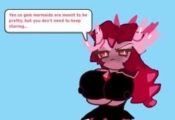 big_breasts caramelpearl_(artist) cookie_run cookie_run_kingdom coral_crown crimson_coral_cookie flustered gem_mermaid large_breasts long_hair mermaid mermaid_girl red_eyes red_hair tagme