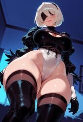 1girls 2b_(nier:automata) ai_generated alternate_breast_size balecxi black_blindfold black_footwear black_gloves black_hairband black_legwear black_thighhighs blindfold blue_eyes blush boots breasts cameltoe cleavage cleavage_cutout closed_mouth clothing clothing_cutout covered_eyes curvaceous curvaceous_female curvaceous_figure curvy curvy_figure eyewear feather-trimmed_sleeves feather_trim female female female_focus from_below gloves hairband headwear highleg highleg_leotard indoors inviting inviting_to_sex juliet_sleeves large_breasts leather_boots legwear leotard licking_lips lips long_sleeves looking_at_viewer mole mole_under_mouth naughty_face nier:_automata nier_(series) presenting presenting_ass presenting_breasts presenting_hindquarters presenting_pussy presenting_self puffy_sleeves seductive seductive_look seductive_smile shiny_skin short_hair smile solo thick_thighs thigh_boots thighhighs thighhighs_under_boots thighs tongue tongue_out turtleneck_leotard voluptuous voluptuous_female white_hair white_leotard wide_hips yorha_2b yorha_no.2_type_b