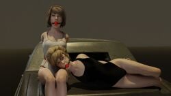 2girls 3d arms_behind_back ball_gag black_one-piece_swimsuit bondage females_only gag gagged hapsters1 kate_marsh life_is_strange max_caulfield one-piece_swimsuit swimsuit