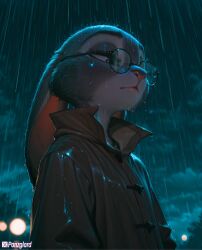ai_generated fur furry glasses high_resolution highres hires judy_hopps night panzglard rain sad wet zootopia zootopia_2