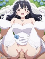 1girls ai_generated anime black_hair boku_no_kokoro_no_yabai_yatsu breasts brown_eyes clothed_sex large_breasts patreon_logo patreon_username ranwai2025x sex uncensored vagina vaginal_penetration vaginal_sex watermark wedding_dress yamada_anna