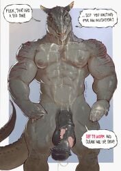 2_horns alternate_species animal_genitalia animal_penis anthro balls banana_da_boi big_muscles bodily_fluids bucephalus cum cum_on_chest cum_on_face cum_on_own_chest cum_on_own_face cum_on_self dinosaur equine_genitalia equine_penis erection front_view genital_fluids genitals grey_body grey_scales hi_res horn male medial_ring mismatched_animal_penis mismatched_genitalia mismatched_penis muscles muscular muscular_anthro muscular_male nude_anthro nude_male penis prehistoric_species presenting presenting_penis reptile scales scalie solo