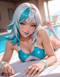 ai_generated benj17 black_hair female female_focus luna_snow marvel marvel_rivals nude shiny_skin solo stable_diffusion sweat uncensored watermark