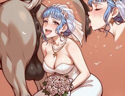 1girls ai_generated blue_hair bridal_gauntlets bride donut_anus dorte_the_horse female fire_emblem fire_emblem:_three_houses heart-shaped_pupils horse interspecies male marianne_von_edmund rimjob rimming rimming_male saliva saliva_trail veil what_the_fuck