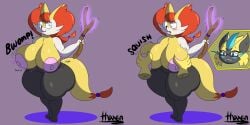 big_breasts braixen breast_expansion breasts cleavage female furry huge_breasts irene_(thixxen) nipples pokémon_(species) pokemon pokemon_(species) tagme thick_thighs thixxen wide_hips