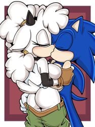 1boy 1girls 2025 2d 2d_(artwork) anthro anthro_on_anthro ass belt big_breasts black_elbow_pads black_horns blue_fur blush breasts breasts_out brown_belt brown_gloves closed_eyes digital_art digital_drawing_(artwork) elbow_pads eulipotyphlan eyelashes eyes_closed female fingerless_gloves gloves grabbing_another's_arm green_pants hand_on_another's_back hand_on_arm head_tuft hedgehog hedgehog_boy hi_res highres horns idw_publishing kiss kissing lanolin_the_sheep light-skinned_female light-skinned_male light_skin male male/female mammal mobian mobian_(species) mobian_hedgehog mobian_sheep pink_nose sega sheep sheep_girl sonic_(series) sonic_the_hedgehog sonic_the_hedgehog_(idw) sonic_the_hedgehog_(series) sonicguru straight tail two_tone_fur undressing white_fur white_gloves wool_(fur)