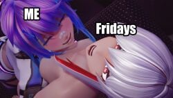 2girls ass bandaid bandaid_on_face bandaid_on_nose big big_bang_studios big_breasts big_dick blue_hair blush breasts closed_eyes comedy english_text female from_above funny game hair_between_eyes hair_ornament hairclip hand_job handjob hentai hentai_game jacket long_hair male melware_(projektmelody) meme multicolored_hair multiple_girls nail_polish nipples nsfw nude open_mouth pants penis ponytail pov preview projektmelody purple_hair pussy red_eyes red_hair short_hair smile streaked_hair tease topless virtual_youtuber white_hair yuri
