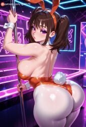 ai_generated animal_ears ass bangs bare_shoulders blush breasts brown_hair bunny_girl detached_collar diane_(nanatsu_no_taizai) eyeshadow fake_animal_ears female from_behind large_breasts leotard lips looking_at_viewer looking_back makeup nanatsu_no_taizai orange_leotard pantyhose playboy_bunny purple_eyes rabbit_ears rabbit_tail shiny shiny_clothes shiny_hair shiny_skin sideboob solo tail tgv9173 thighs twintails white_pantyhose wrist_cuffs