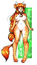 anthro bovine breasts cattle collar feline female hiddenwolf horn hybrid mammal nipples nude pussy solo standing wide_hips