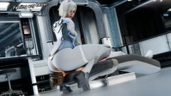 2girls ass ass_in_face ass_on_face blonde_hair bodysuit brown_hair facesitting looking_down mercy overwatch short_hair sideboob skinnydipper69 suffocation text thick_ass thick_legs thick_thighs tracer wide_ass wide_hips yuri yuri