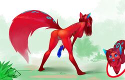 2017 anthro ass breasts canine dildo female fur hair hi_res labia_minora mammal nipples nude presenting presenting_hindquarters pussy_juice red_fur red_hair sex_toy shnider solo tongue tongue_out