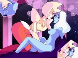 2d 2girls blue_diamond_(steven_universe) blue_eyes blue_skin cartoon_network diamond_authority eye_contact female female/female female_focus female_only fingering fully_clothed gem_(species) kissing lesbian long_hair masturbation multiple_girls nude nude_female on_bed saliva saliva_string saliva_trail space steven_universe tears that_will_be_all_(steven_universe) vaginal_insertion vaginal_penetration wet white_hair yellow_diamond_(steven_universe) yellow_eyes yellow_skin yuri