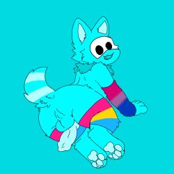 balls bisexual_pride_colors canine_cock cyan_balls cyan_fur cyan_skin cyan_tail dick_out fluffy_fur kaiju_paradise knot male oc pansexual_pride_colors penis posing_for_the_viewer presenting_ass presenting_balls presenting_penis slime_pup_(kaiju_paradise)
