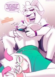 2023 2boys annoyed anthro asriel_dreemurr asriel_dreemurr_(god_form) casual dark_sclera deltarune desertkaiju dialogue distracted face_down_ass_up femboy femboy_on_femboy fur furry gay glasses goat goat_boy horns male male_only meme pink_eyes playing_videogame ralsei reference shaking_ass shaking_butt undertale undertale_(series) yaoi