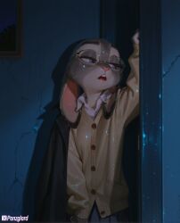 ai_generated female fur furry glasses high_resolution highres hires judy_hopps night panzglard tired undressing wet wet_clothes zootopia zootopia_2