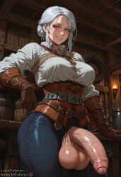 1futa ai_generated balls big_breasts boosty boosty_username breasts ciri dickgirl foreskin futanari futornyx gloves green_eyes huge_balls huge_cock intersex large_testicles penis saggy_balls scar solo testicles the_witcher the_witcher_(series) the_witcher_3:_wild_hunt twitter_username veiny_penis white_hair wide_hips