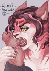 2024 anthro balls dialogue digital_media_(artwork) duo english_text erection felid fellatio female fur genitals hair hi_res kurora_(luraiokun) male male/female mammal nude open_mouth oral pantherine penile penis red_body red_fur red_hair sex sharp_teeth simple_background teeth text tiger tinyartgoblin tongue tongue_out whiskers yellow_eyes