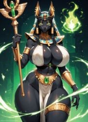 ai_generated anthro anubian_jackal anubis aura black_fur breasts child_bearing_hips cleavage egyptian egyptian_clothes egyptian_goddess egyptian_headdress egyptian_jackal egyptian_jewelry egyptian_mythology female furry furry_female gigantic_breasts glowing goddess gold_jewelry green_eyes high_quality holding_staff looking_at_viewer magic magic_staff moonchild41 pelvic_curtain posing_for_the_viewer promptchan.ai sexy thick_thighs thigh_ring voluptuous_anthro voluptuous_furry