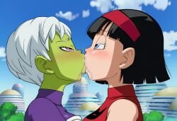 ai_generated cheelai dragon_ball dragon_ball_super female kissing powerhouserift saliva saliva_trail videl yuri
