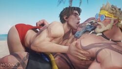 bara beard big_pecs blonde_hair blonde_hair_male blonde_male daddy gay male marvel marvel_rivals mo0nx muscular muscular_male peter_parker size_difference spider-man spider-man_(marvel_rivals) tattoo tattoos thor_(marvel) thor_(marvel_rivals) yaoi
