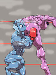 allesey anthro anthro_only ass ass_grab big_breasts boxing boxing_gloves boxing_ring breasts butt friendship_is_magic gloves horse muscle muscular my_little_pony pony purple_eyes red_boxing_gloves red_gloves rimming trixie twilight_sparkle_(mlp)