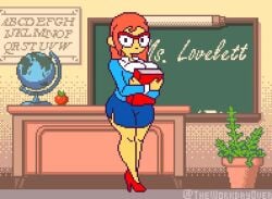 1girls ? animated big_breasts black_bra blue_shirt book bouncing_breasts bra breasts brown_hair bursting_breasts chalkboard classroom cleavage closed_eyes desk eyewear female female_only footwear full_body glasses hair heart heels high_heels holding_object huge_breasts kindergarten_(game) kindergarten_3 lace lace-trimmed_bra lace_trim large_breasts lingerie long_hair mature mature_female ms._lovelett no_sound one_eye_closed pencil_skirt pixel_art question_mark red_glasses shirt short_skirt skirt smile solo solo_female tagme teacher theworkdayover unbuttoned_shirt undressing video