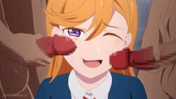2boys animated artist_name blazer censored clothed_female_nude_male collared_shirt depa_mi facejob fanbox_username female hair_between_eyes jacket large_penis looking_at_viewer love_live! love_live!_superstar!! medium_hair mosaic_censoring multiple_boys nose nude one_eye_closed open_mouth orange_hair paid_reward_available penis penis_awe penis_on_face purple_eyes red_ribbon ribbon shibuya_kanon shirt smile straight sweatdrop tagme testicles ugoira video