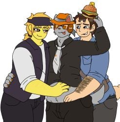 007n7_(forsaken) 1boy 2others chance_(forsaken) clothed elliot_(forsaken) elliot_(work_at_a_pizza_place) forsaken_(roblox) furry groping karkatowned mailman paperboy roblox robloxian sfw suggestive threesome