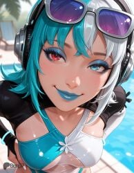 ai_generated benj17 black_hair female female_focus luna_snow marvel marvel_rivals nude shiny_skin solo stable_diffusion sweat uncensored watermark