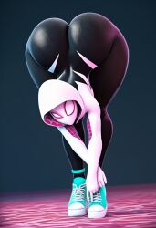 ai_generated arched_back ass ass_focus ass_up bending_forward bending_over big_ass booty breasts giant_ass gigantic_ass gwen_stacy gwen_stacy_(spider-verse) hips huge_ass lubbasdump marvel spider-gwen spider-man:_into_the_spider-verse stretching touching_feet wide_hips