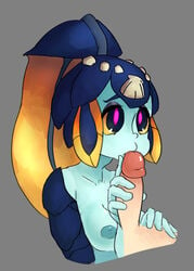 blue_skin breasts dasple disembodied_penis fellatio hand_on_penis minette_(skullgirls) nude oral penis skullgirls