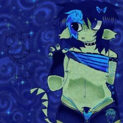 androgynous black_fingerless_gloves black_hair black_shorts blue_bow blue_shirt cyan_panties face_piercings forsaken_(roblox) goatpaws_(artist) lifting_shirt_up lip_piercing nervous_face nervous_sweat nipple_piercing non_binary nose_ring pale_skin panty_peek panty_straps party_two_time paws pubic_hair roblox roblox_game robloxian scene scene_(fashion) self_upload shorts_unzipped tagme thick_pubes two_time two_time_(forsaken)