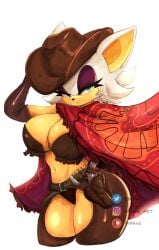 2d 2d_(artwork) 2d_artwork abdomen about_to_burst barely_contained barely_contained_ass barely_contained_breasts barely_fits bat_ears belly_button belt big_breasts big_titties bikini bikini_top blue_eyes branuzzz breasts_too_big bursting_breasts busty busty_female cape cleavage cowgirl cowgirl_hat cowgirl_outfit eyelashes gun gun_holster half-closed_eyes imminent_wardrobe_malfunction inconvenient_boobs inconvenient_breasts large_breasts long_gloves purple_eyeshadow rouge_the_bat sega smile sonic_(series) sonic_the_hedgehog_(series) thick_ass thick_hips thick_legs thick_thighs thin_waist tight_fit too_tight undersized_clothes undersized_clothing voluptuous voluptuous_anthro voluptuous_female white_hair wide_hips wide_thighs