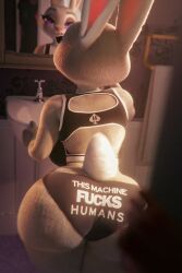 1boy1girl 3d bathroom big_ass big_breasts black_bra black_panties bunny_ears bunny_tail disney grey_body grey_fur huge_ass human_fetish human_is_better humaned judy_hopps leporid mirror mirror_reflection multicolored_body pixar purple_eyes scrag_boy scrag_boy_(model) scrag_judy small_waist smaller_female spying thick_thighs voluptuous_anthro voluptuous_body voluptuous_female zootopia