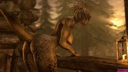 1girls 2017 3d absurdres argonian ass bent_over big_ass big_breasts breasts butt creepychimera highres horns humanoid lizard nude orange_eyes scales scalie skyrim solo source_filmmaker tail teeth the_elder_scrolls tree